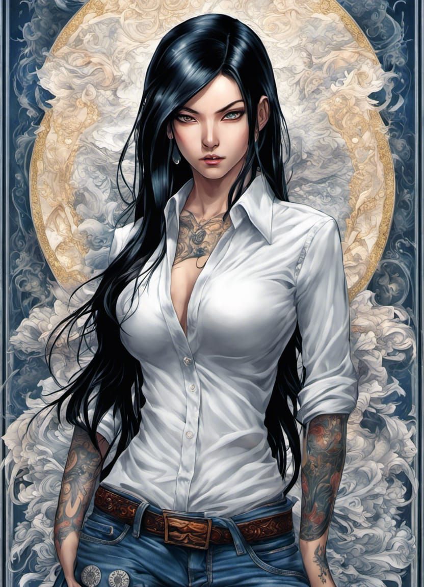Beautiful Anime Yakuza Woman with Tattoos