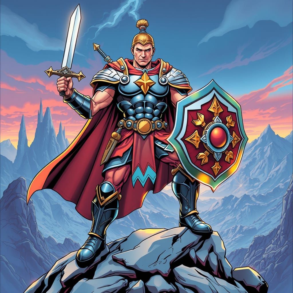 Comic Book-Inspired Warrior Action Figure in Metallic Armor