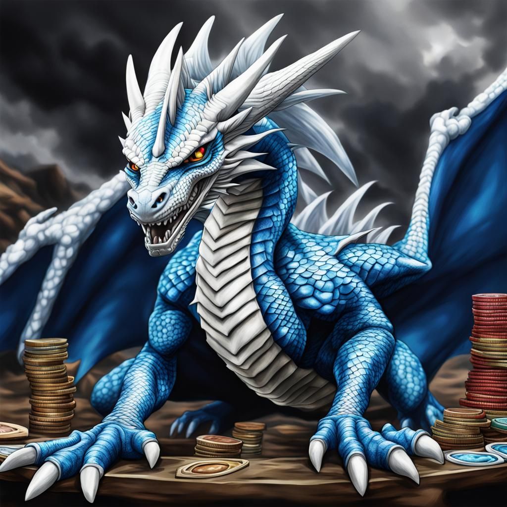 Hyperrealistic Blue Eyes White Dragon Illustration