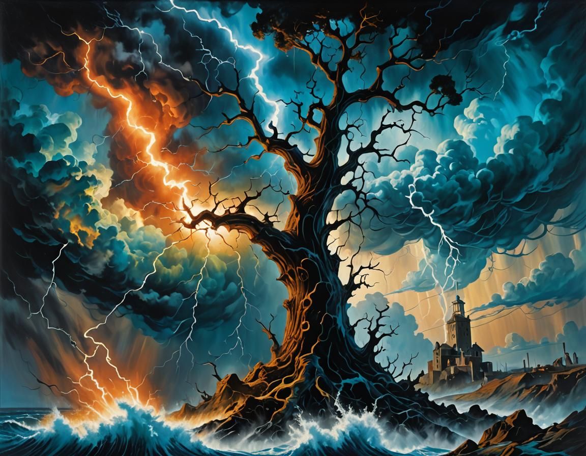 Electric Storm: A Surreal Divide Between Life and Death