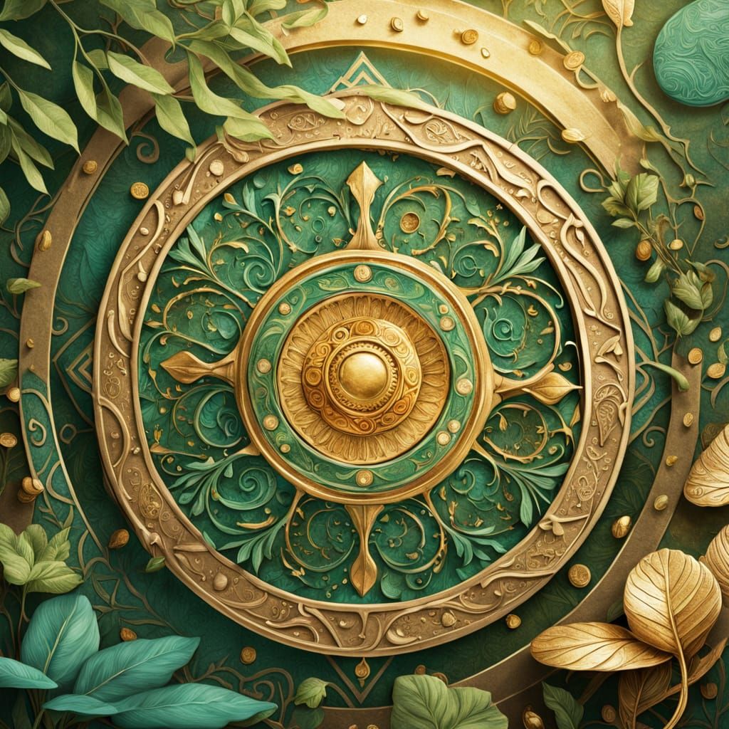 Golden Bohemian Mandala in Whimsical Digital Art