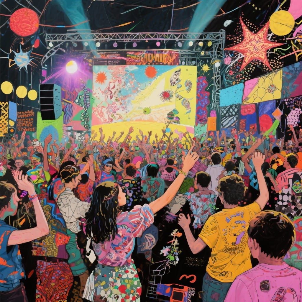 Vibrant Mixed Media Rave Scene