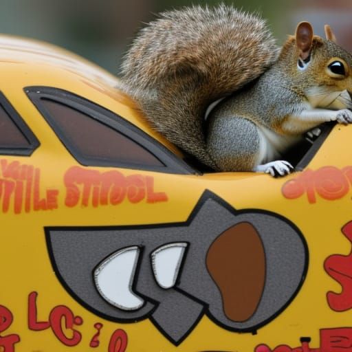 Cartoon Squirrels Pit Crew at Demolition Derby