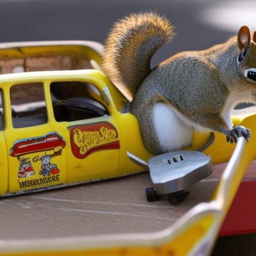 Cartoon Squirrels Pit Crew at Demolition Derby