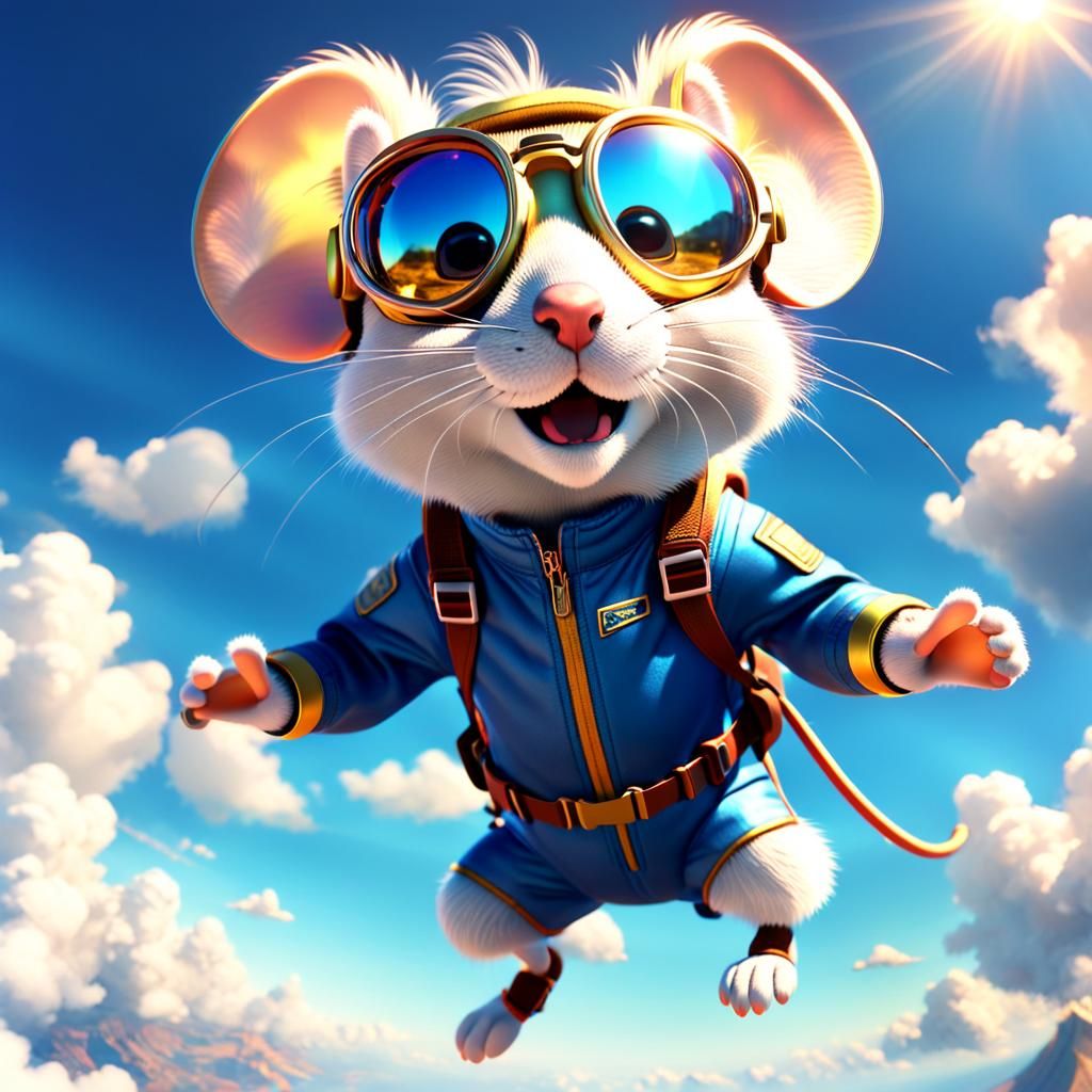 Animated Mouse Skydiving in Pixar Style 3D