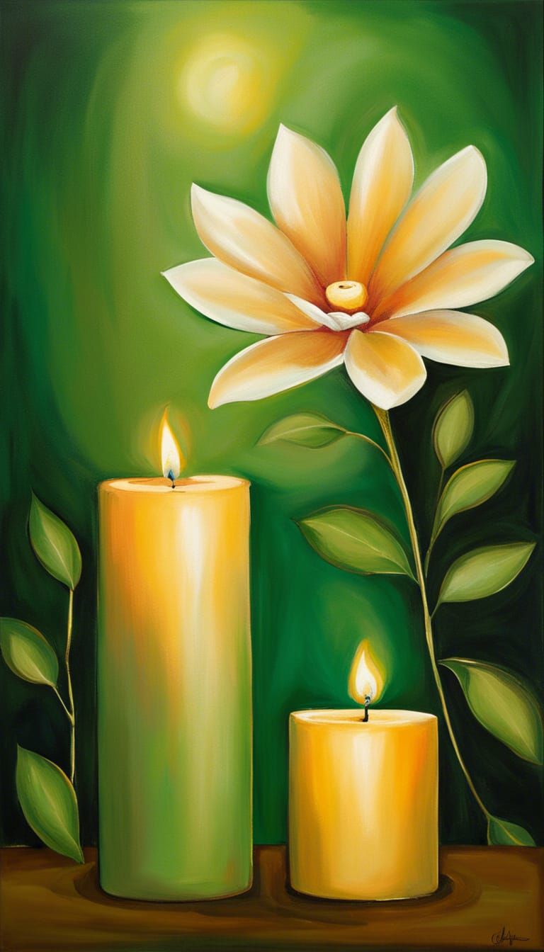Romantic Serenity: Flower, Candle, and Golden Light