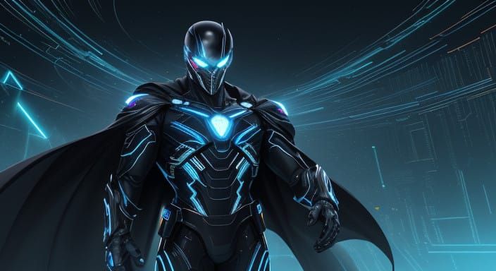 Digital Linux Hero Tux Soars in Vibrant Cyberspace