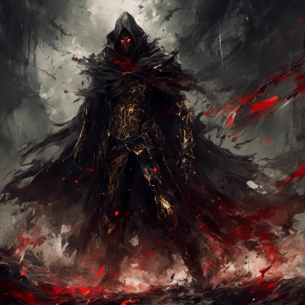 Menacing Black and Gold Knight in Anime Style