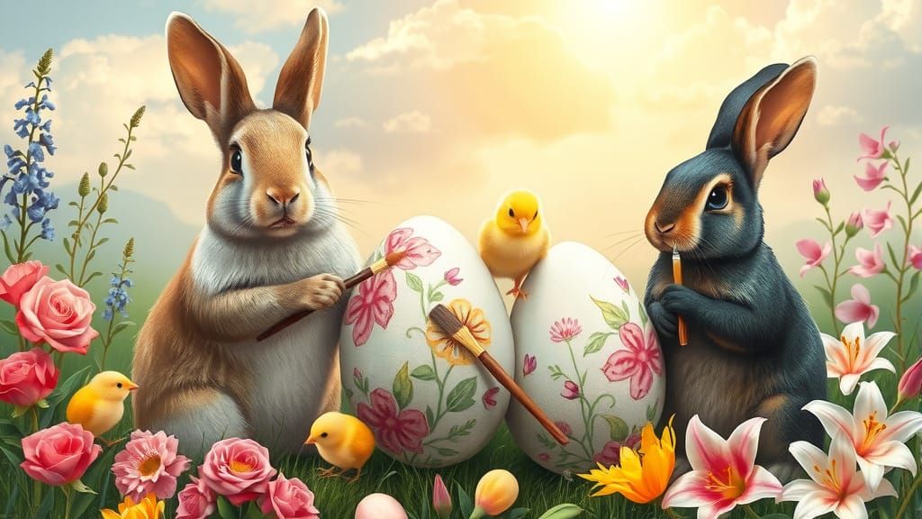 Easter Egg Painting in Whimsical Fairy Tale Landscape