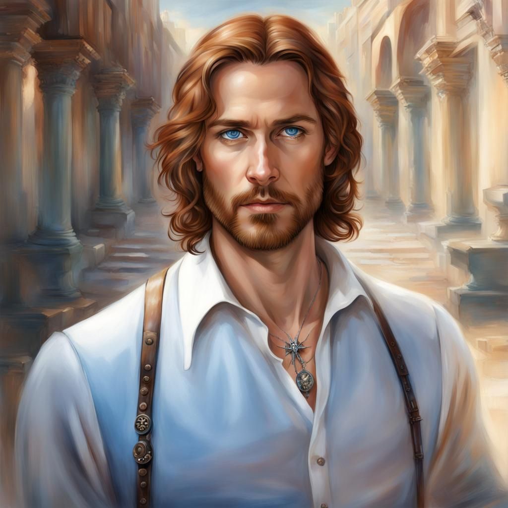Steampunk Jesus Christ Portrait with Auburn Hair