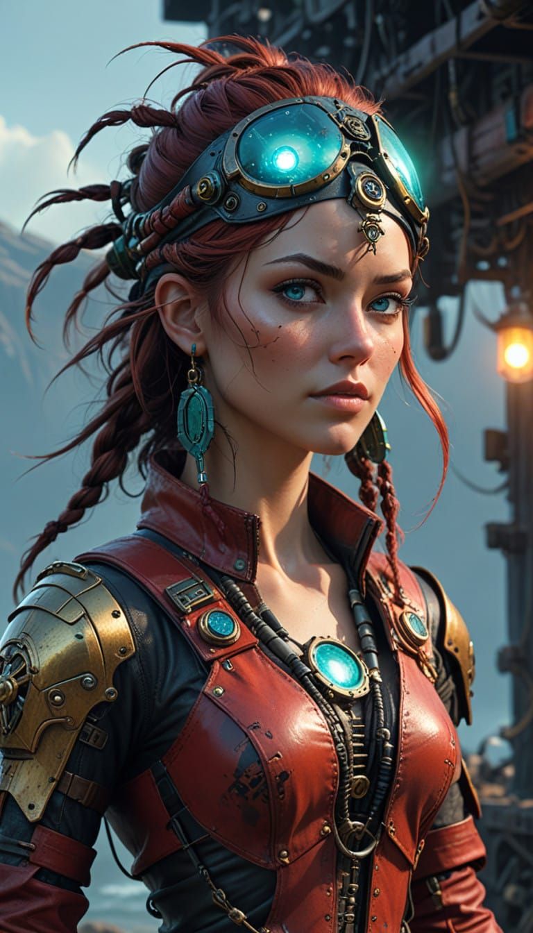 Cyberpunk Pirate Icon in Futuristic Metallic Armor