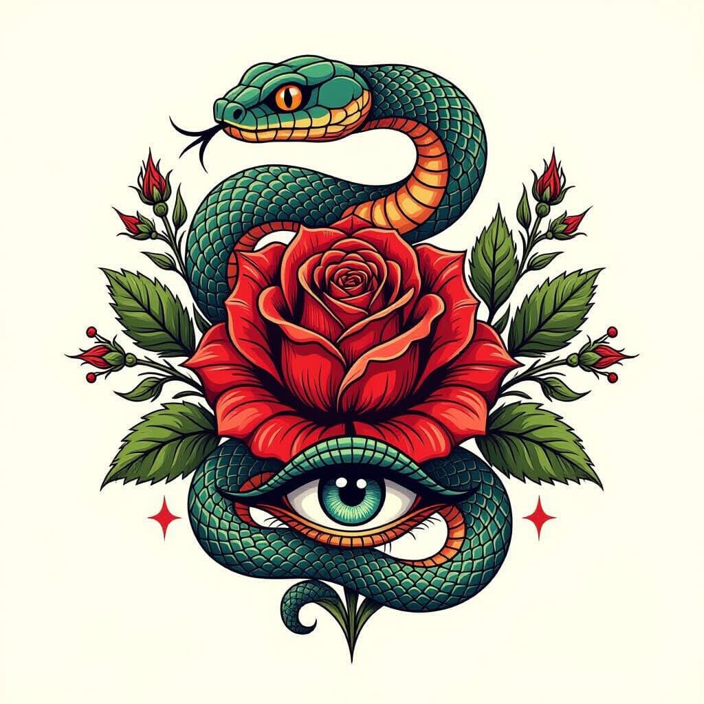 Mystical Snakes and Roses with Eyes