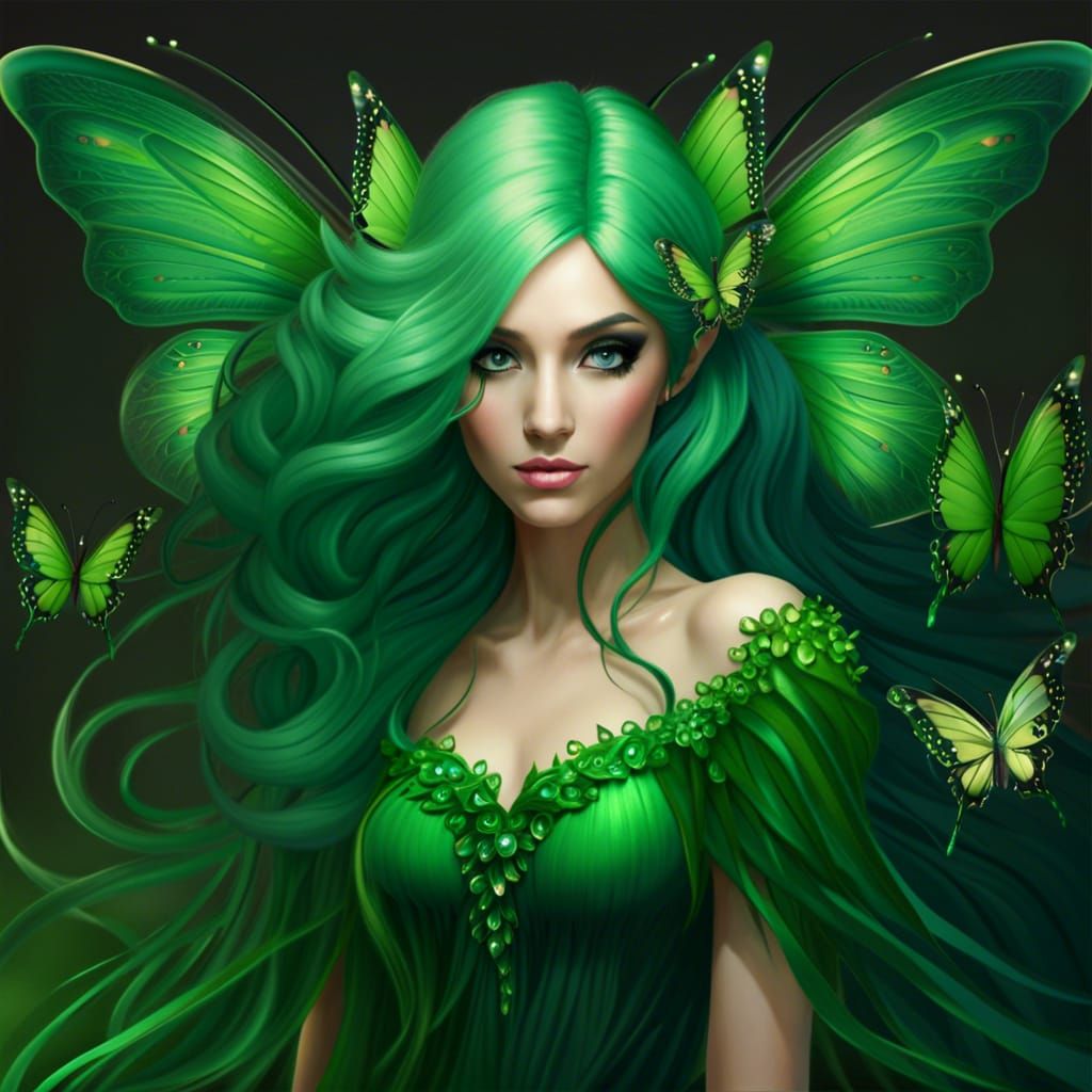 Green Fairy with Butterfly Wings