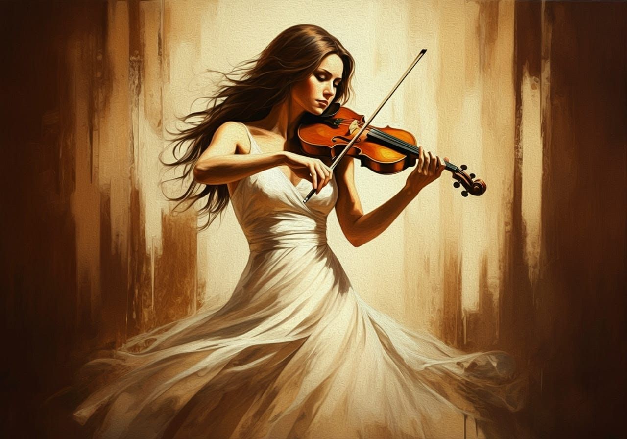 Impressionist Woman Plays Violin in Dreamlike Harmony