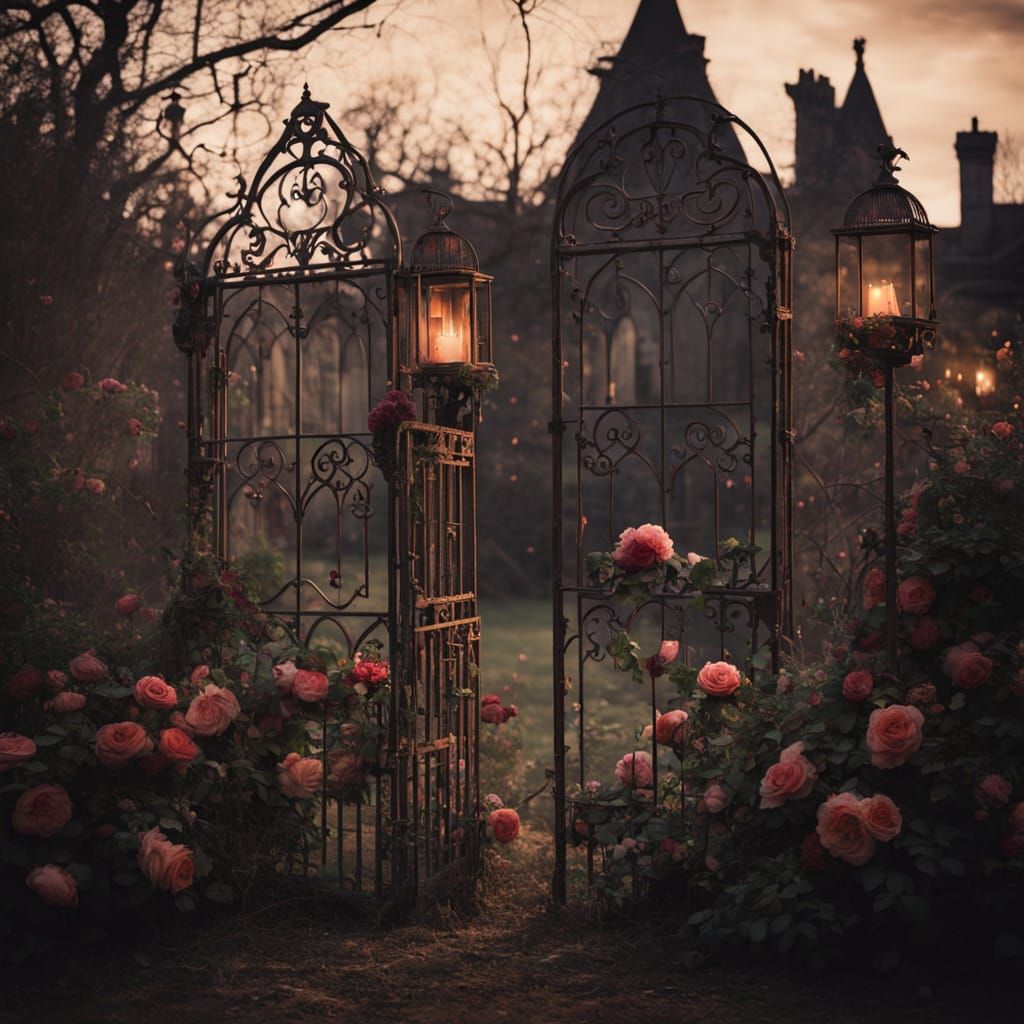 Eerie Victorian Garden in Gothic Romanticism Style