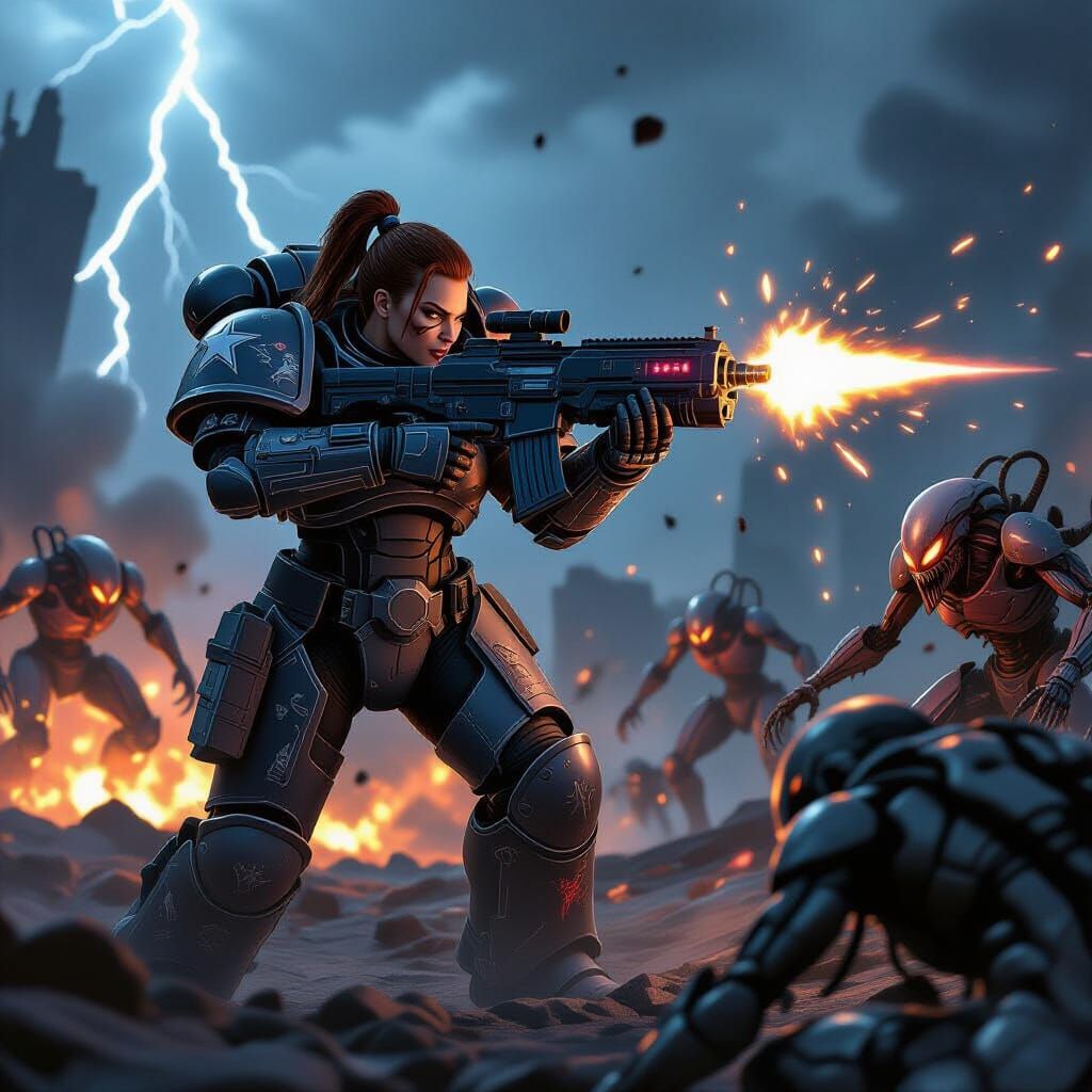 Space Marine Battles Biomechanical Aliens in Epic Sci-Fi Art