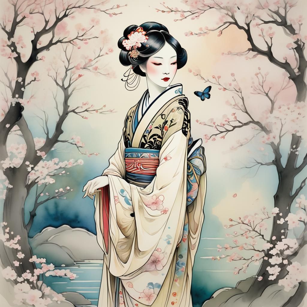 Ethereal Madame Butterfly in Art Nouveau Splendor