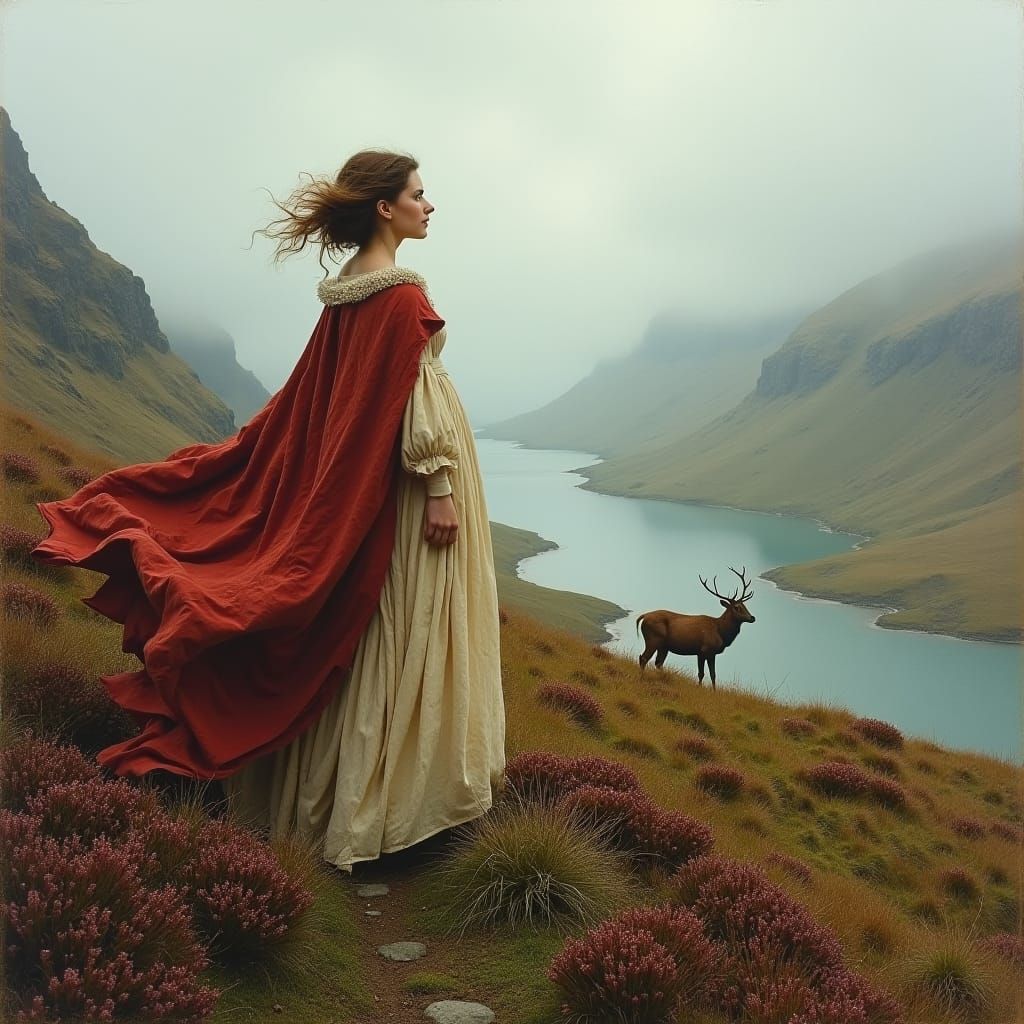 Scottish Highlands Woman in Pre-Raphaelite Style