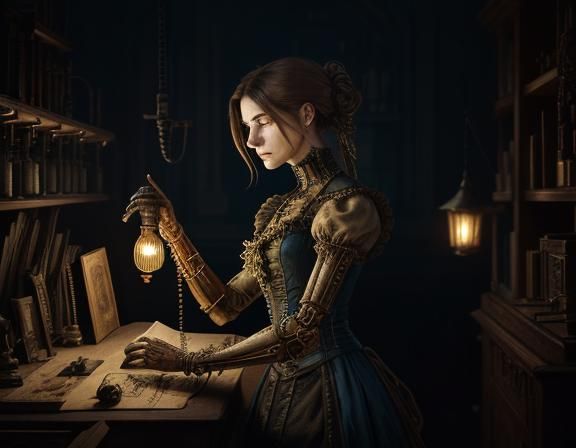 Victorian Anatomist in Steampunk Laboratory Concept Art