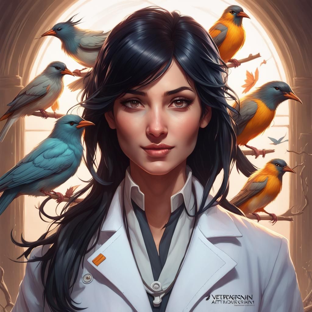Happy Veterinarian Portrait in Art Nouveau Style