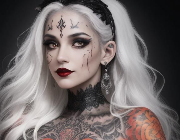 Gothic Latina Pinup with Intricate Tattoo