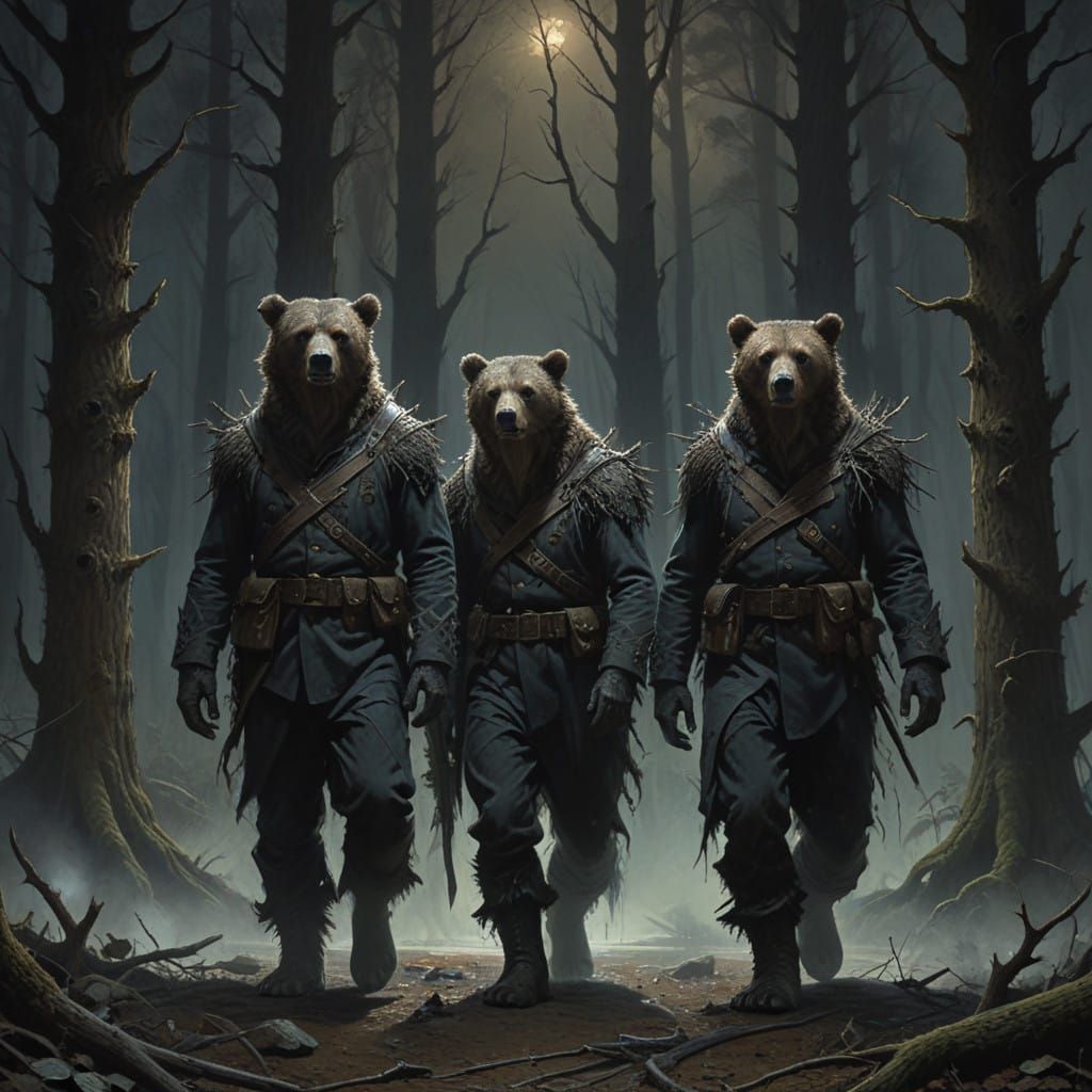 Bears in Tattered Victorian-Era Uniforms