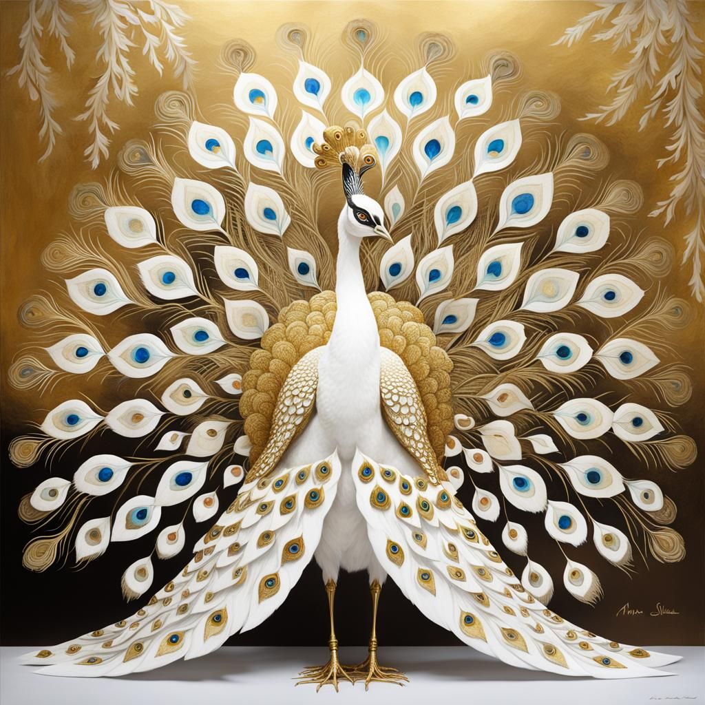 Ethereal Peacock Spreads Vibrant Tail Feathers