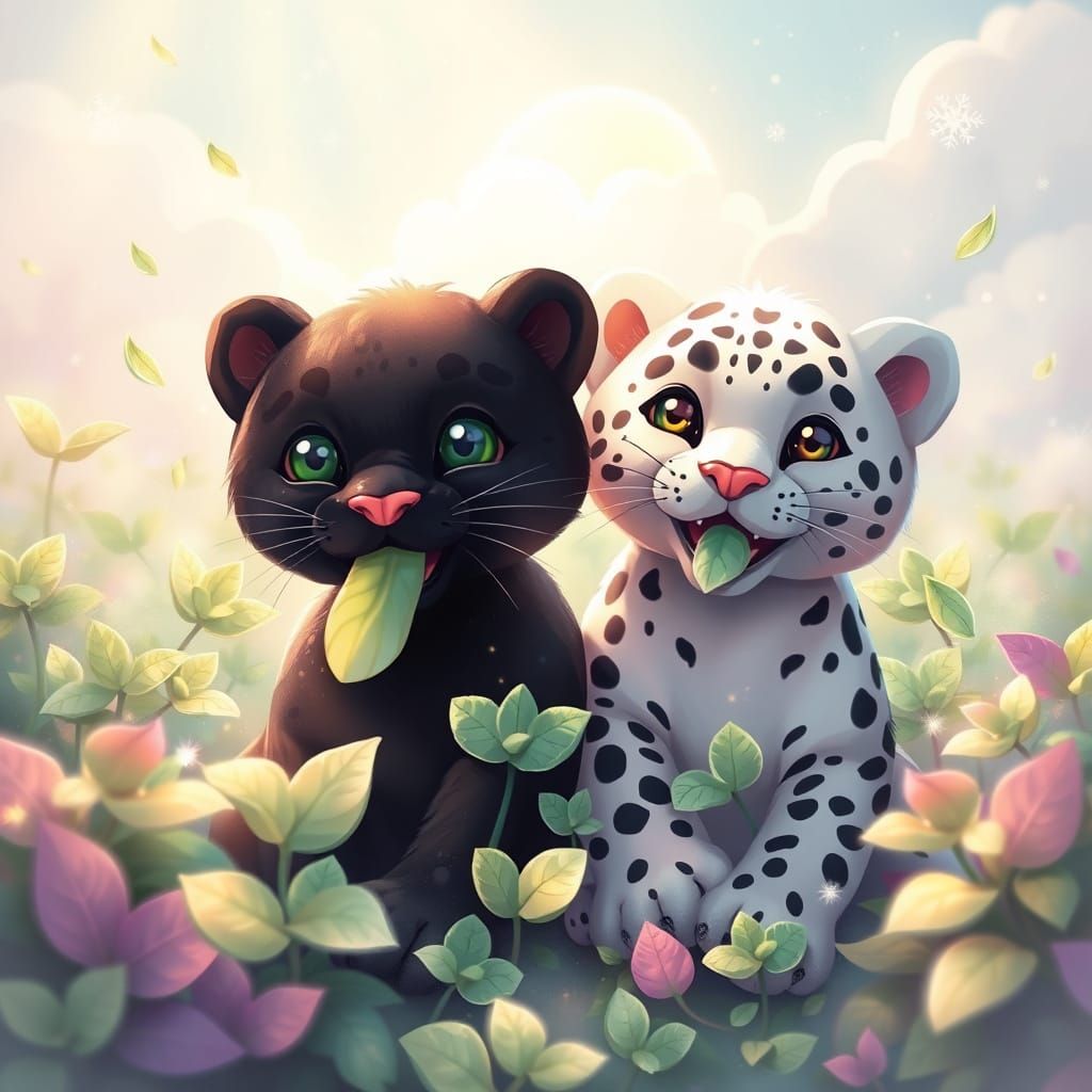 Whimsical Garden Friends Munch on Mint Leaves