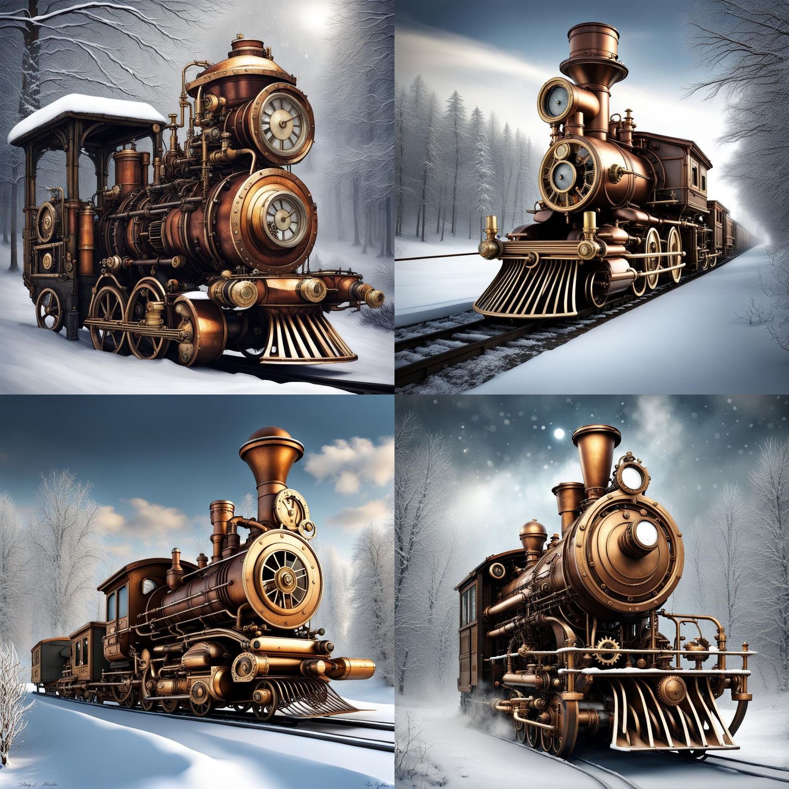 Steampunk Engine in Winter Wonderland