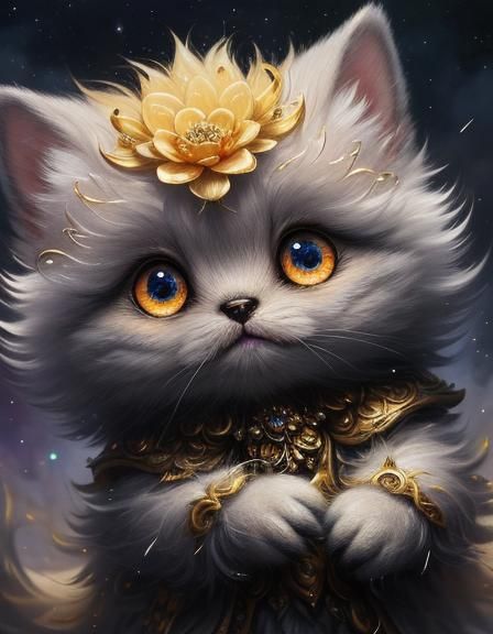 Fluffy Fantasy Creature in Flower Rain