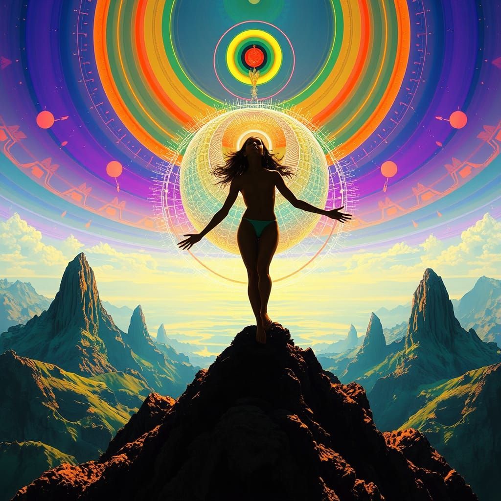 Vitruvian Man in Abstract Fractal Future, Syd Mead Style