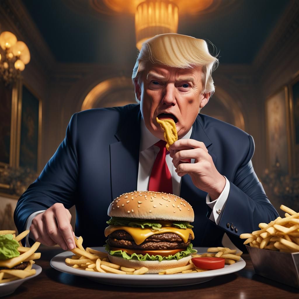 Donald Trump's Cheeseburger Feast: Detailed Matte Painting