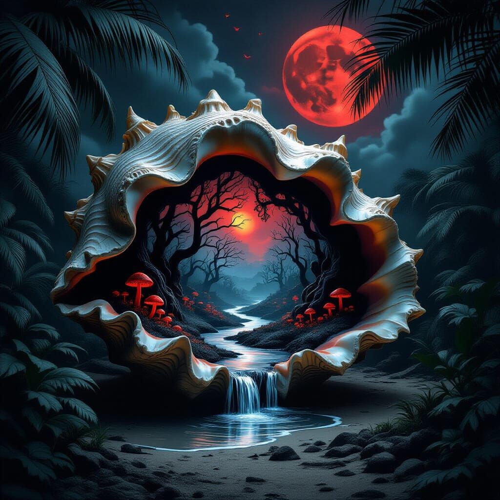 Miniature World Inside Cracked Seashell