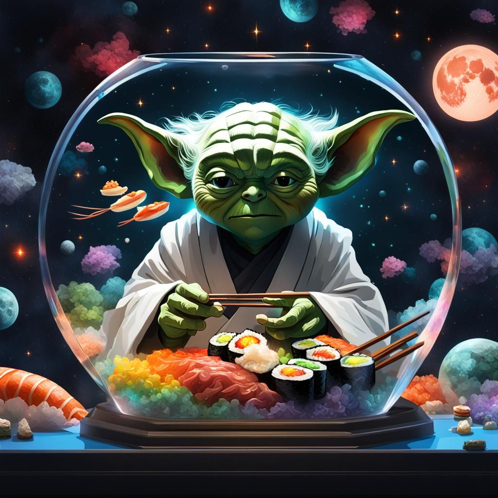 Yoda's Cosmic Sushi: Hyperdetailed Sci-Fi Portrait