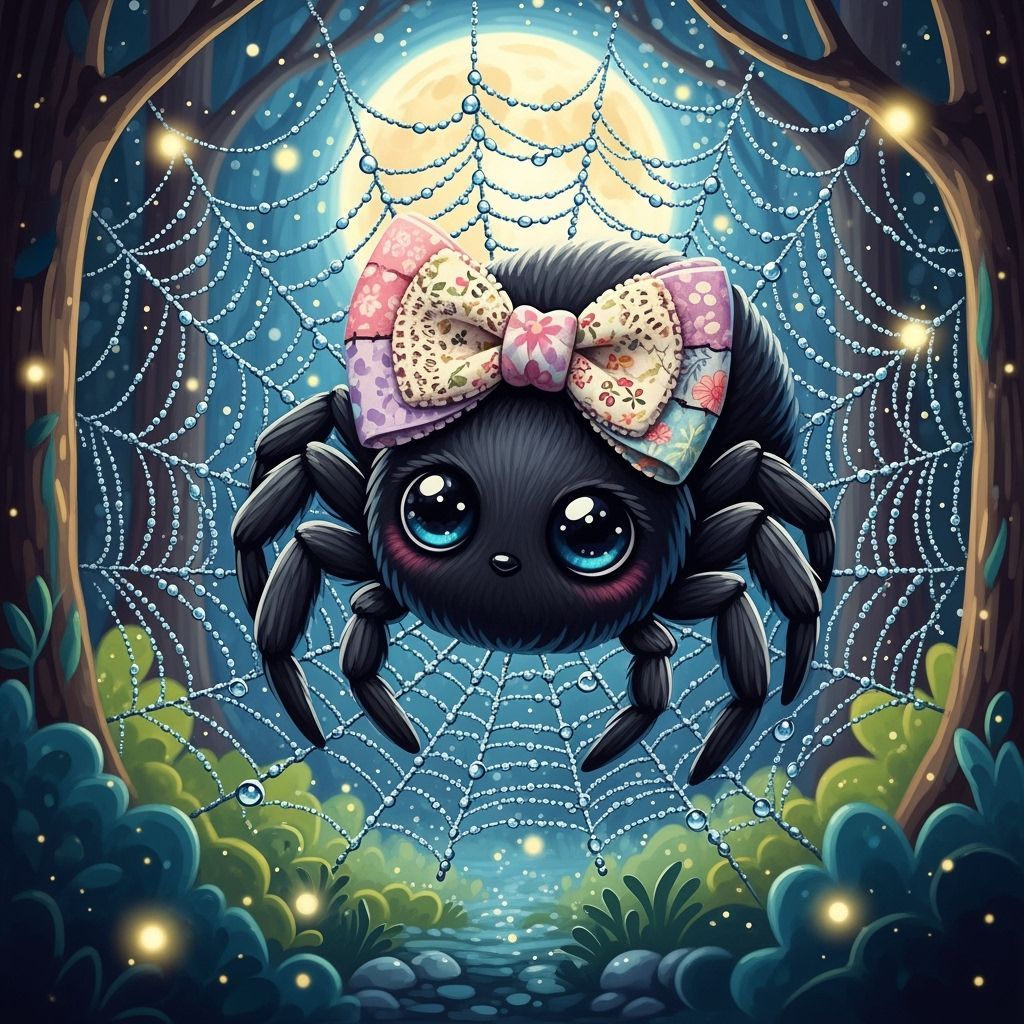 Cute Spider in Dewy Web, Graphic Style