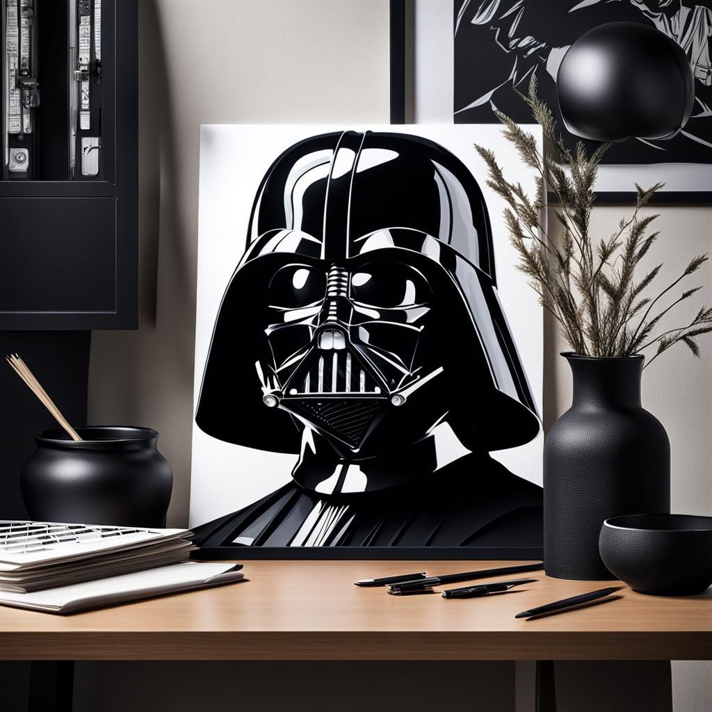 Darth Vader Helmet in Dark Paper Art Style