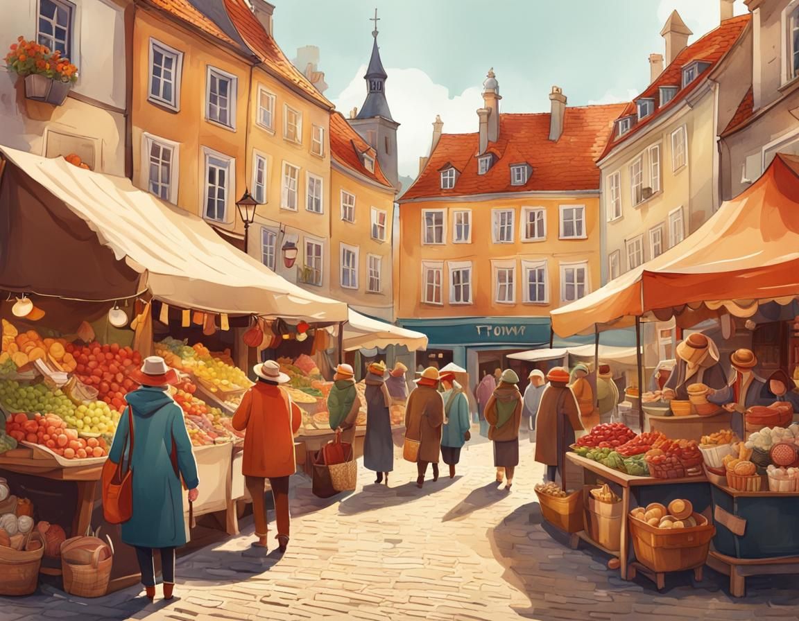 Charming Market Day Illustration in Doodle Style