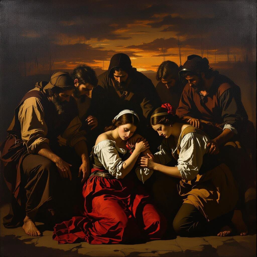 Renaissance Oil Painting of Oppression with Chiaroscuro