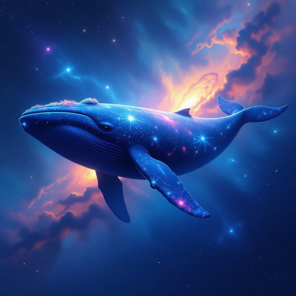 Colossal Whale Swimming Through Cosmic Nebula in Concept Art...