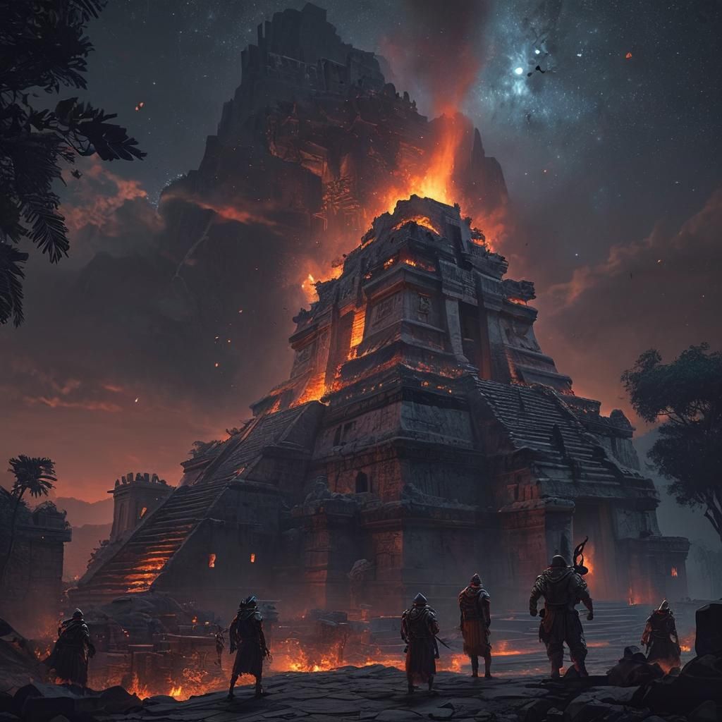 Ancient Mexican King Battles Aliens in Sci-Fi Matte Painting