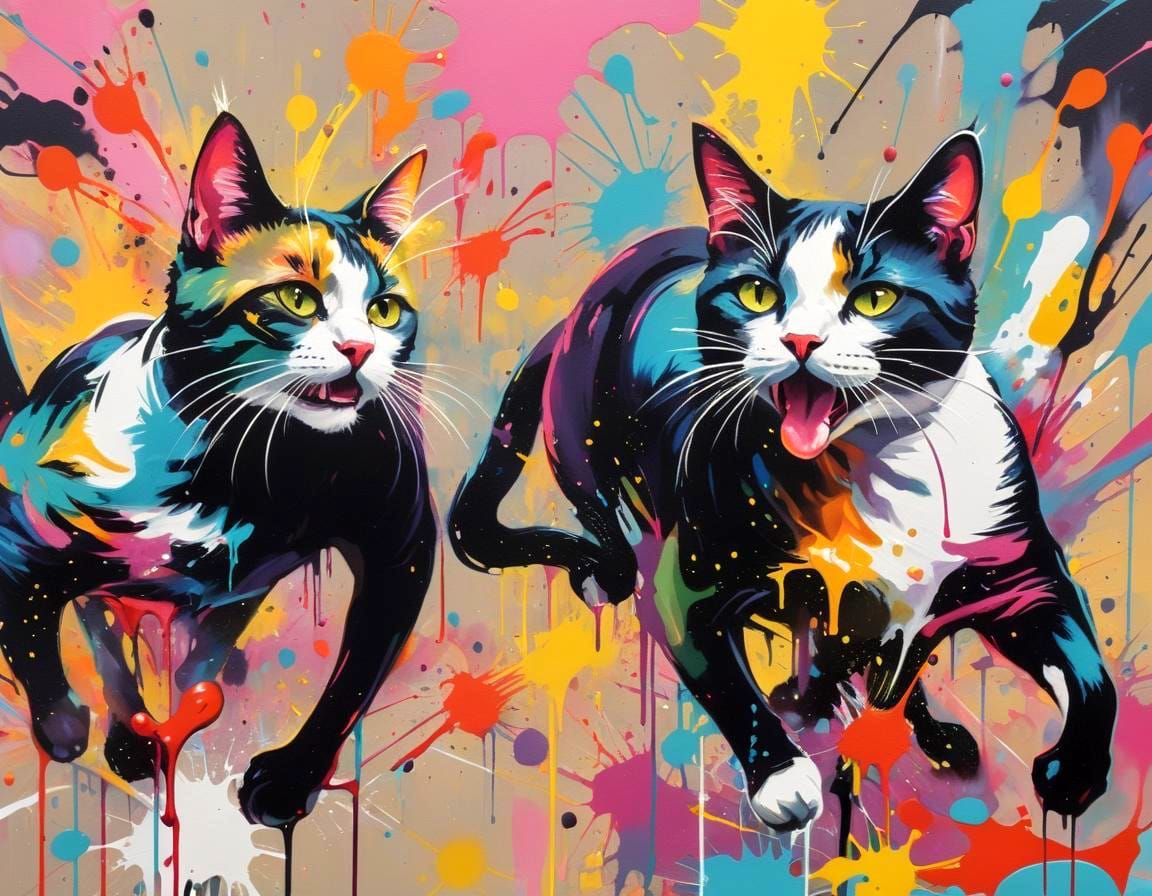 Colorful Cats: A Jackson Pollock Inspired Drip Painting