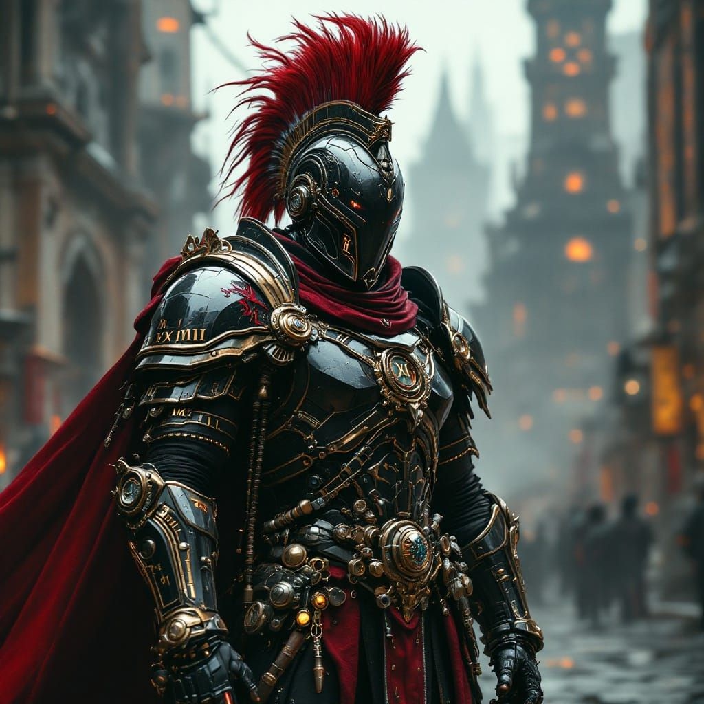 Clockwork Roman Warrior in Futuristic Armor