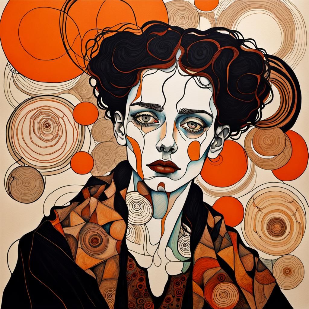 Goth Woman in Organic Line Drawing Style