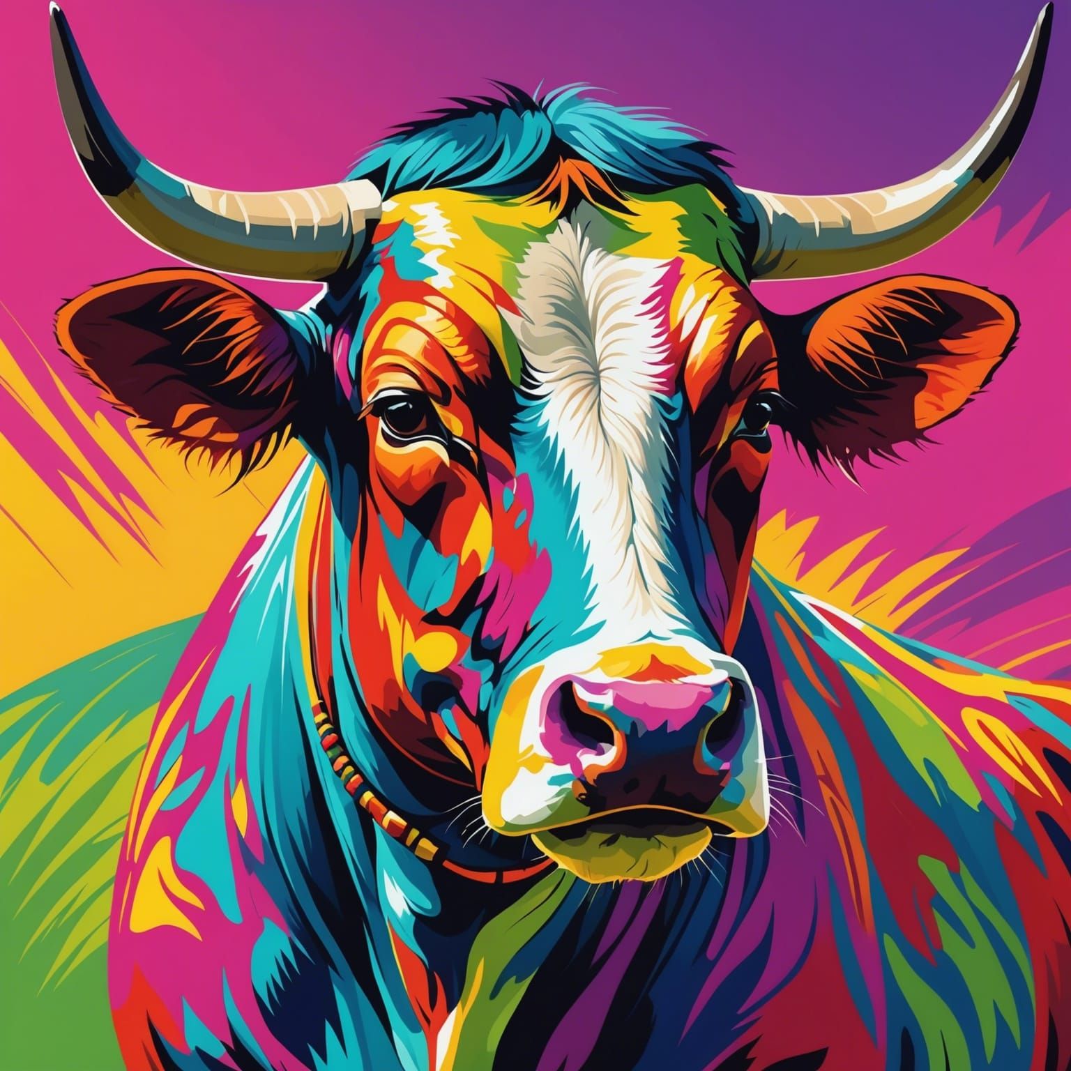 Colorful Nelore Cattle Portrait in Pop Art Style