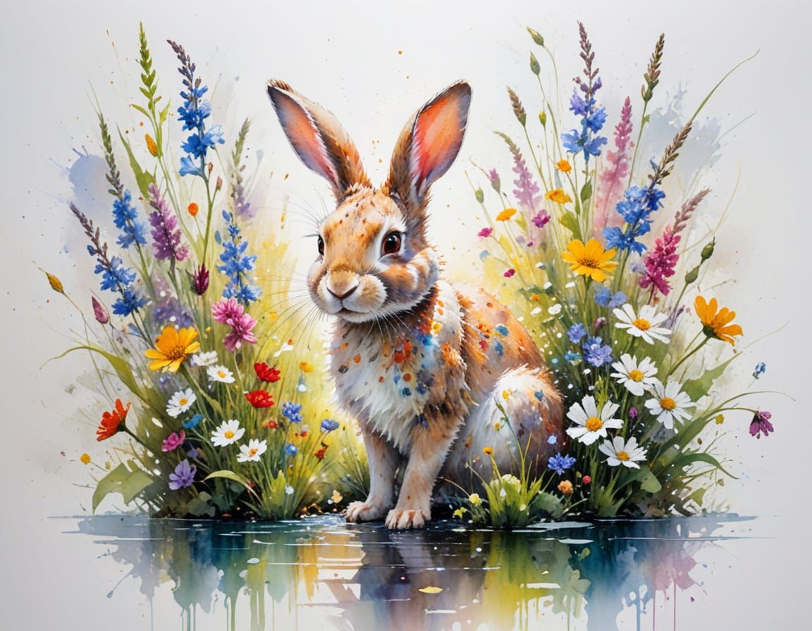 Playful Rabbit in Sunlit River Garden