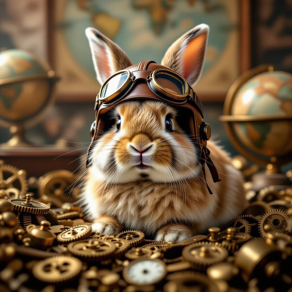 Happy Rabbit Pilot in Vintage Clockwork Study