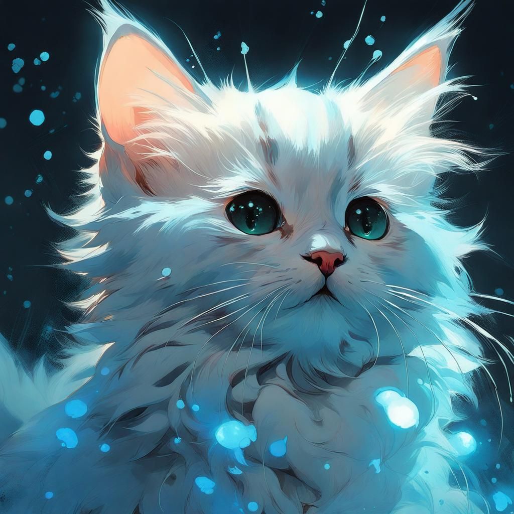 Bioluminescent Kitten Portrait in Digital Painting Style