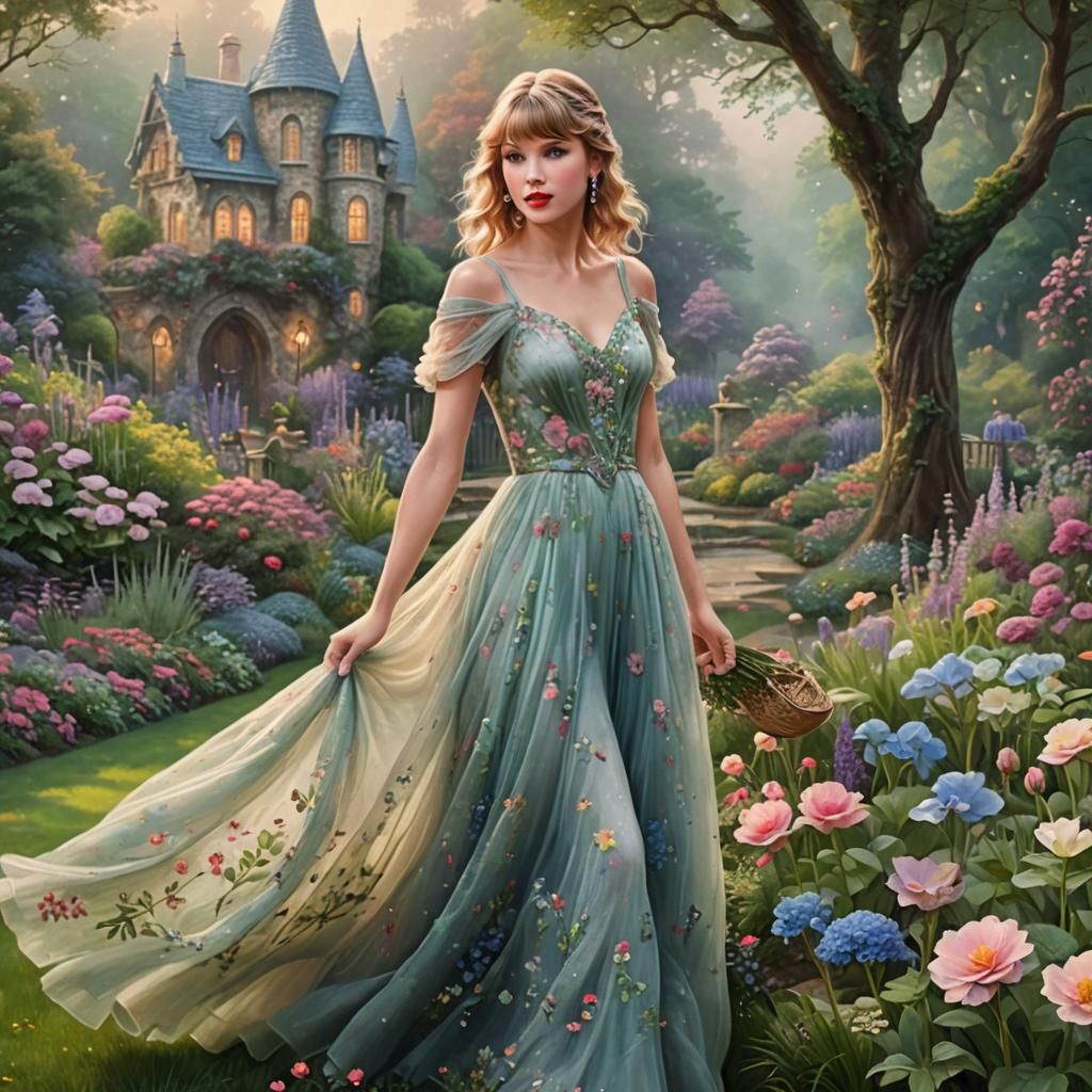 Ethereal Woman in Fairytale Garden, Hyperdetailed Fantasy