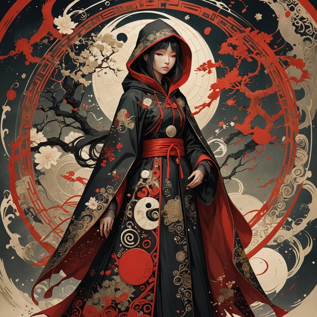 Japanese Maiden in Detailed Digital Painting