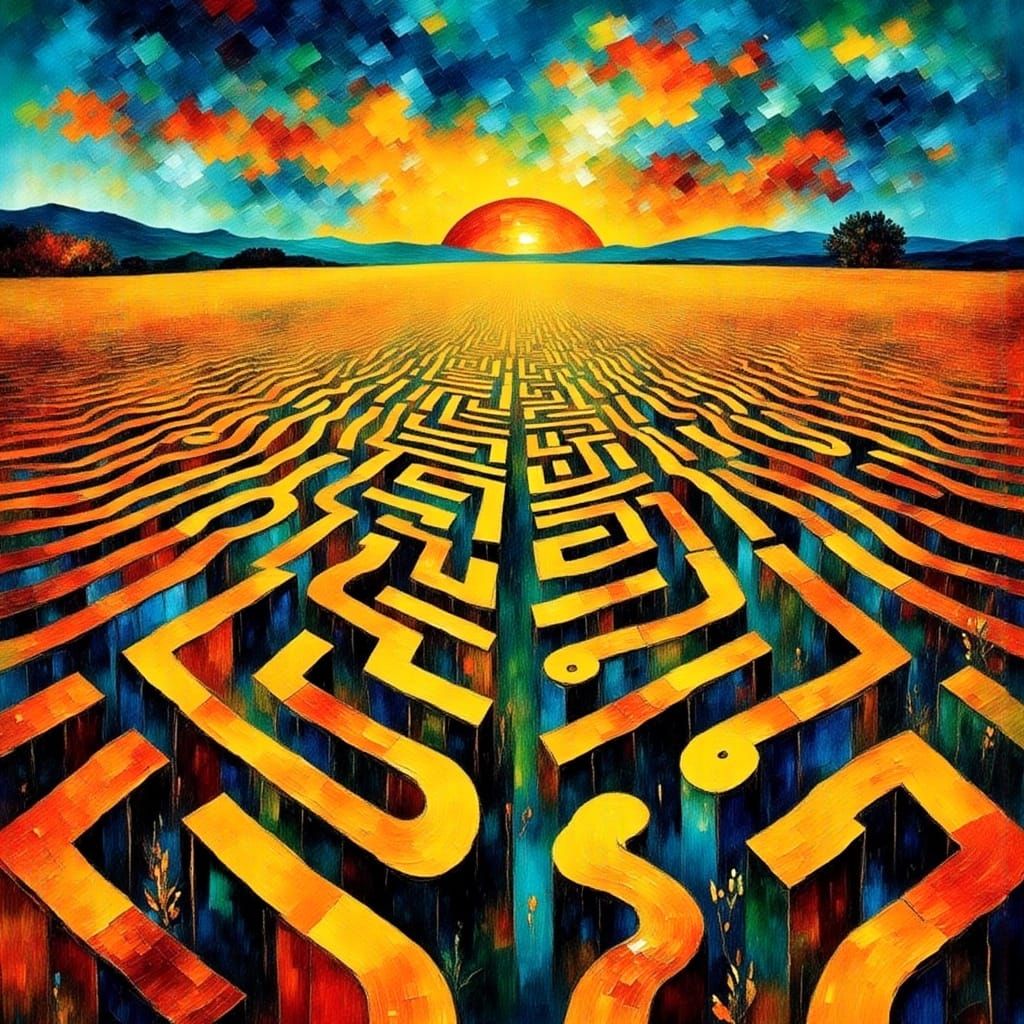 Symmetrical Pop Art Maze in Vibrant Cornfield